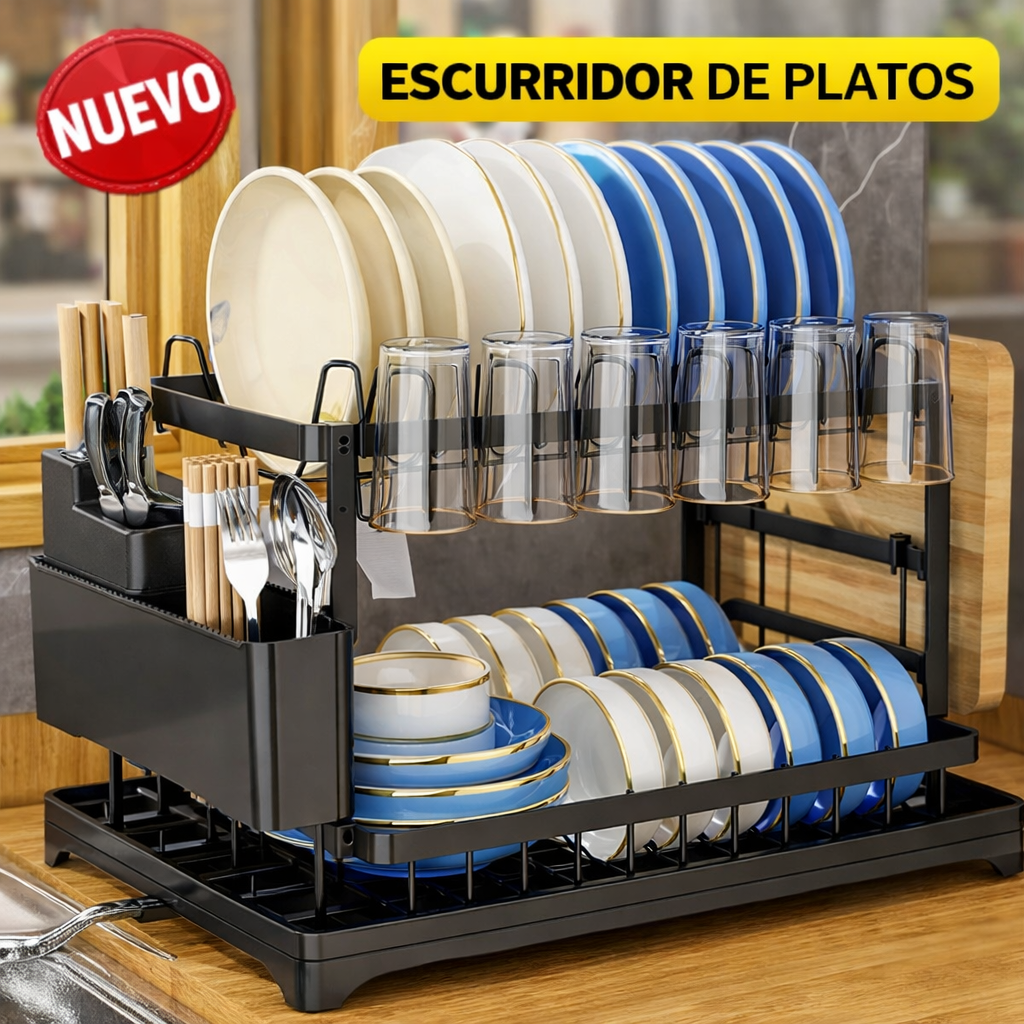 ESCURRIDOR DE PLATOS DOBLE DE LUJO 🏡✨